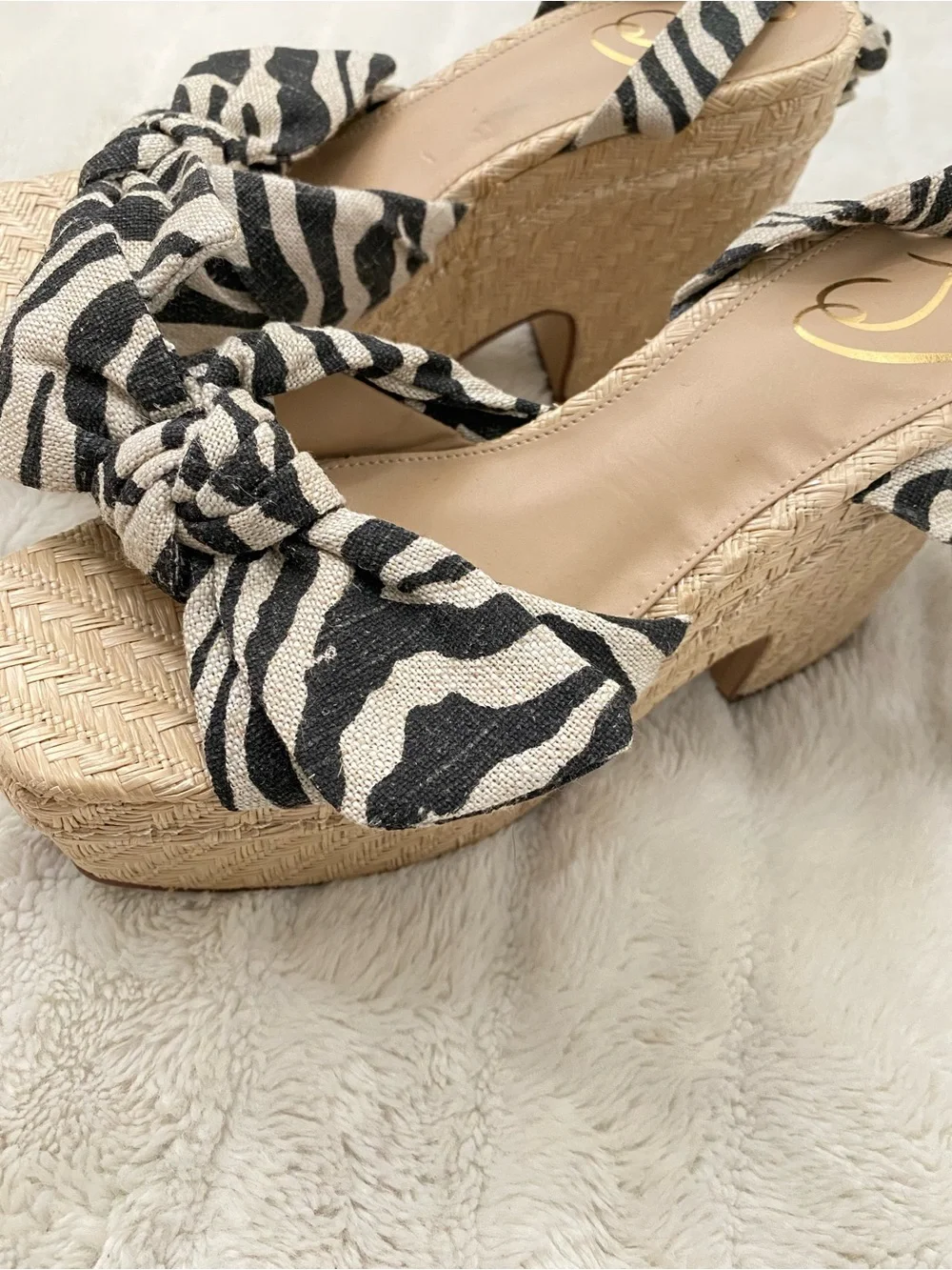 Sam Edelman Zebra-Print Woven Platform Sandal - Black & White Size 8.5